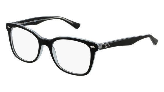 Ray Ban frames in black and clear with a butterfly lens shape