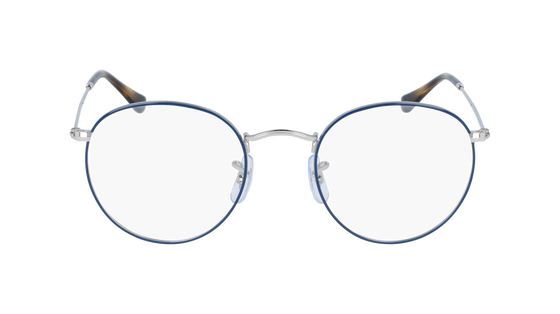 1960s round Ray Ban eyeglasses in silver and blue with tortoiseshell temple tips