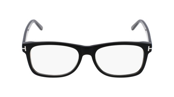 Black modern-retro eyeglasses with silver detailing at the temples