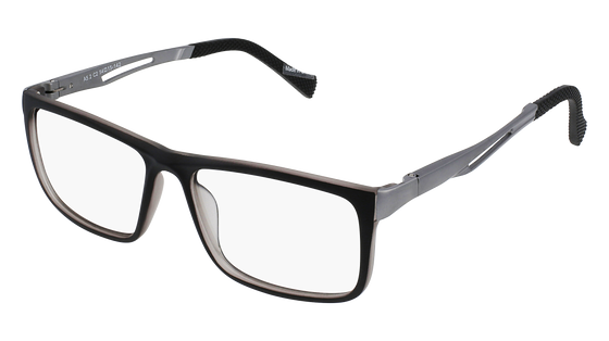 Black and grey rectangular men's glasses made of stainless steel and plastic