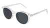 Round Friday Frames eyeglasses with a clear plastic frame and magnetic sunglasses clip