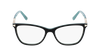 Friday Frames eyeglasses with a plastic black outer frame and light blue inner frame