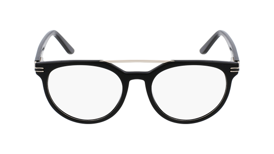 Friday Frames brand glasses with round lenses, black plastic frames and a silver top bar 