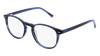 A pair of blue and black eyeglasses with circular lenses